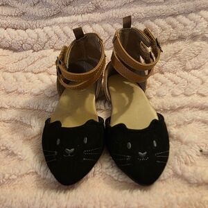 Old Navy Black and Brown Cat Face Ankle-Strap Flats